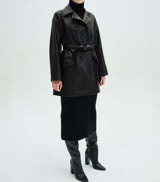 Mardi Mercredi + Lambskin Leather Coat Black