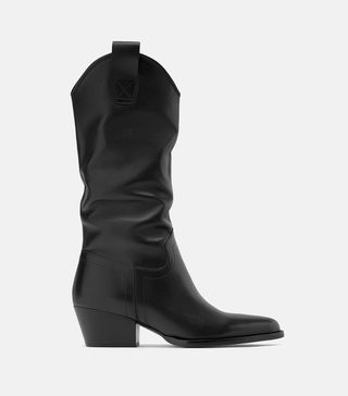 Zara + Heeled Leather Cowboy Boots