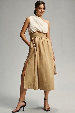 Sovere + Reserve One-Shoulder Smocked-Waist Dress