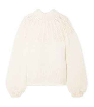 Ganni + Julliard Bow-Embellished Mohair and Wool-Blend Sweater