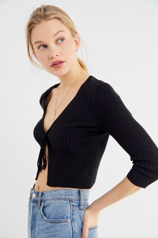 Urban Outfitters + UO Noor Ribbed Tie-Front Cardigan