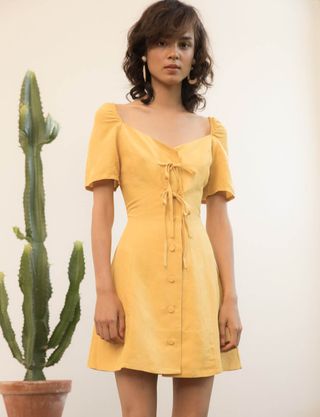Pixie Market + Helena Mustard Linen Dress