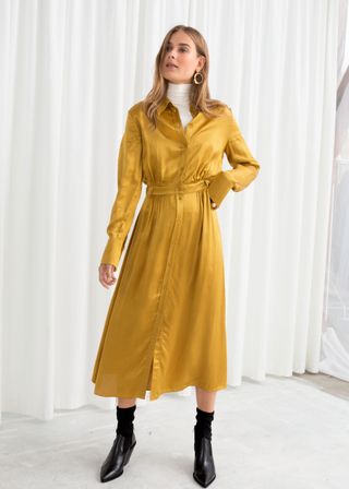 & Other Stories + Belted Satin Midi Dress