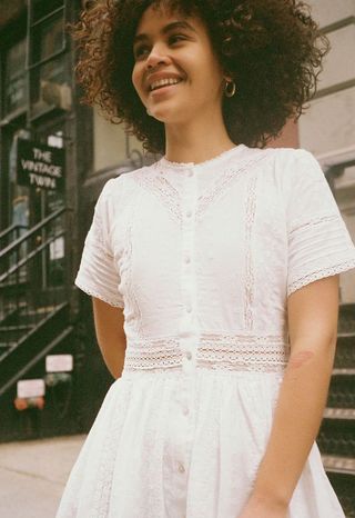 Urban Outfitters + Victoria Eyelet Button-Front Midi Dress
