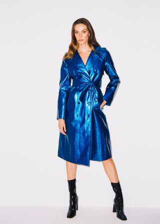 Hilary Macmillan + Blue Metallic Trench Coat