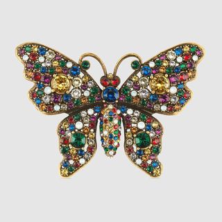 Gucci + Crystal Studded Butterfly Brooch