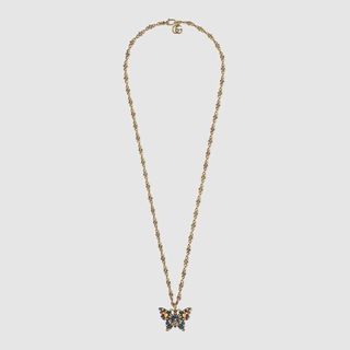 Gucci + Crystal studded butterfly necklace