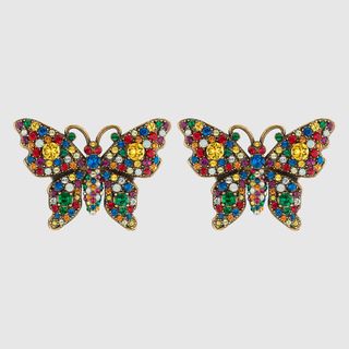 Gucci + Crystal Studded Butterfly Earrings