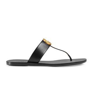 Gucci + Leather Thong Sandals with Double G