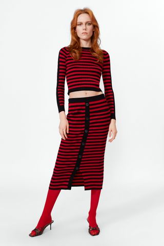 Zara + Striped Sweater With Side Band