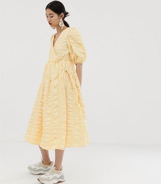 ASOS White + Wrap Textured Smock Dress