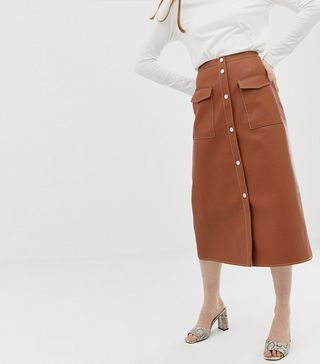 ASOS Designer + Leather Look Midi Skirt