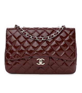 Fashionphile + Chanel Patent Quilted Jumbo Single Flap Dark Red
