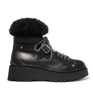 Miu Miu + Shearling-Trimmed Leather Ankle Boots