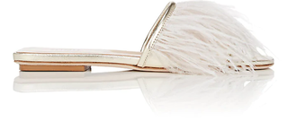 Barneys New York + Feather-Embellished Metallic Leather Slide Sandals