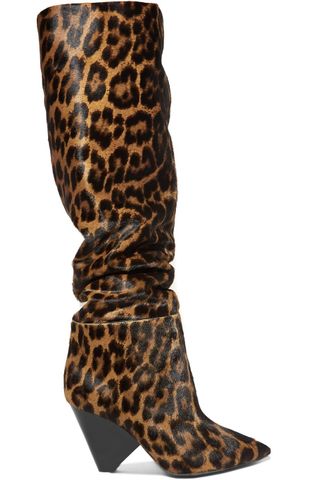 Saint Laurent + Niki Leopard-Print Calf Hair Knee Boots