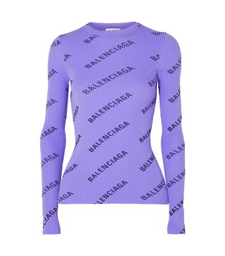 Balenciaga + Printed Rib-Knit Sweater