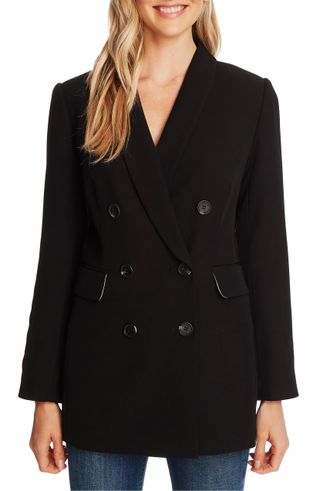 Cece + Double Breasted Twill Blazer