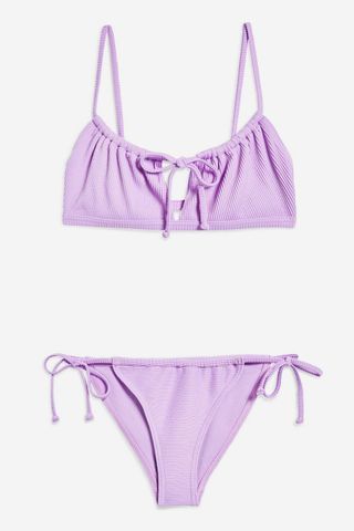 Topshop + Lilac Ribbed Tie Bikini Set
