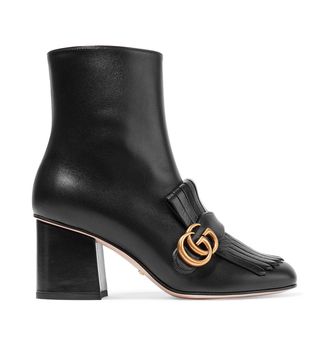 Gucci + Marmont Fringed Logo-Embellished Leather Ankle Boots