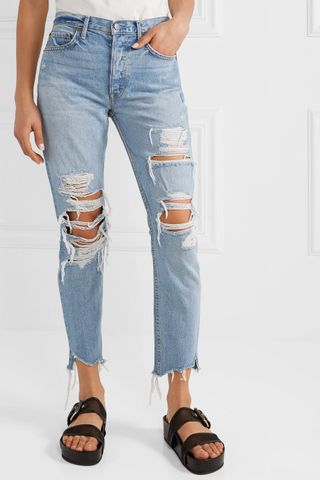 GRLFRND + Karolina Distressed High-Rise Skinny Jeans
