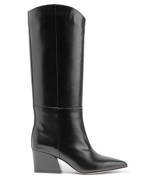 Tibi + Logan Glossed-Leather Knee Boots