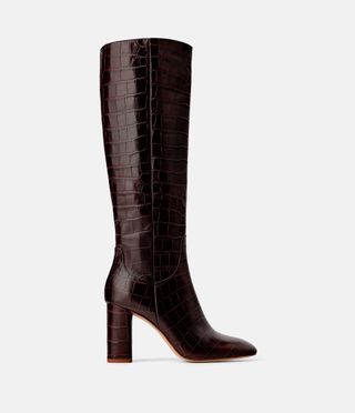 Zara + Animal Print Heeled Leather Boots
