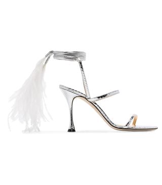 Liudmila + Metallic Cheekee 100 Feather Anklet Strappy Leather Sandals
