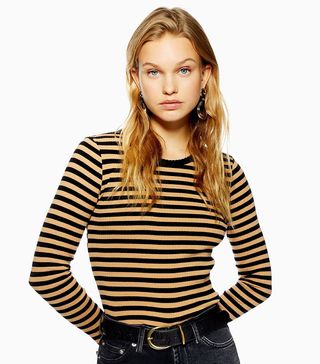 Topshop + Long Sleeve Stripe Scallop T-Shirt