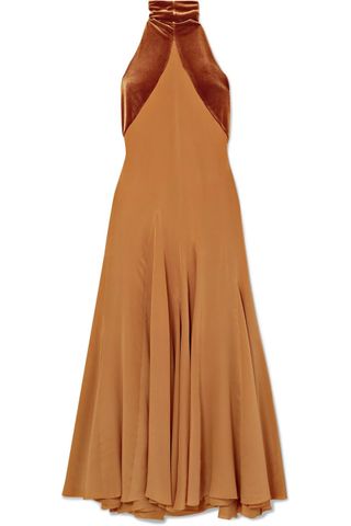 Haider Ackermann + Asymmetric Silk Crepe de Chine and Velvet Maxi Dress