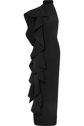 Solace London + Cold-Shoulder Draped Ruffled Stretch-Crepe Maxi Dress