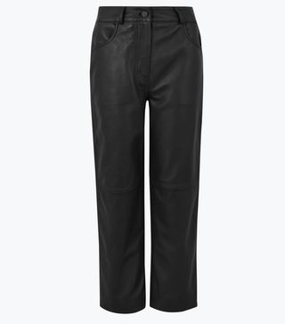 Marks and Spencer + Leather Cropped Straight Trousers