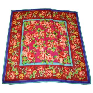 Kenzo + Magnificent Iconic Multi Color Floral Print Wool Challis Shawl