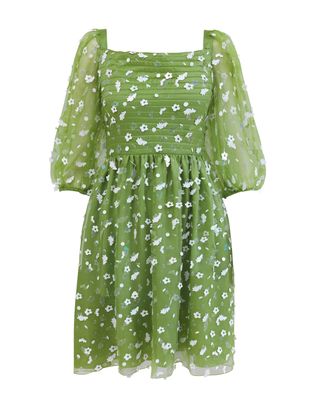 Stine Goya + Monika 100% Organic Silk Long Sleeve Mini Dress With Recycled Sequins and Zipper
