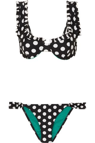 Rixo + Jessica Ruffled Polka-Dot Bikini