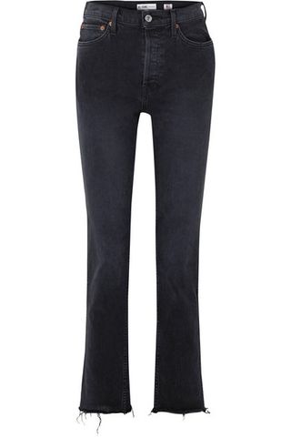 Re/Done + Double Needle Frayed High-Rise Slim-Leg Jeans