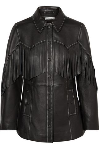 Ganni + Angela Fringed Textured-Leather Jacket