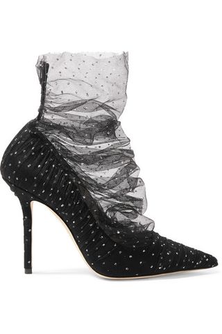 Jimmy Choo + Lavish 100 Glittered Tulle and Suede Pumps