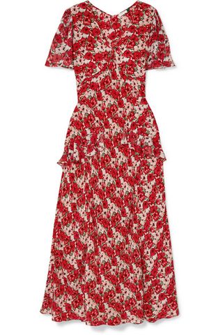 Rixo + Eve Ruffled Floral-Print Silk Crepe de Chine Dress
