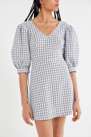 Urban Outfitters + Lena Gingham Puff Sleeve Mini Dress