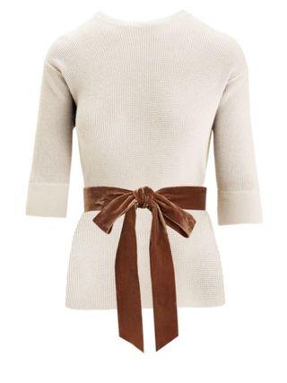 Marc Jacobs + Waffle-Knit Cashmere-Blend Crewneck Bow Sweater