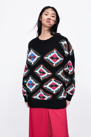 Zara + Sweater With Geometric Embroidery