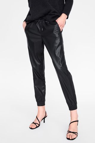 Zara + ZW Premium Faux Leather Jogging Trousers