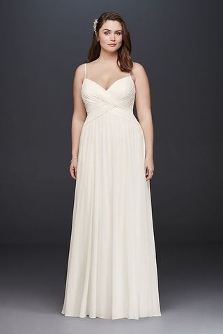 David's Bridal + Ruched Bodice Chiffon Plus Size Wedding Dress