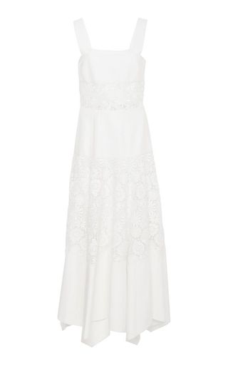 Rosie Assoulin + Asymmetric Guipure Lace-Paneled Cotton Midi Dress