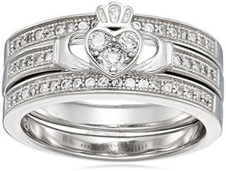 Decadence + Sterling Silver Pave Claddagh Cubic Zirconia Trio Set