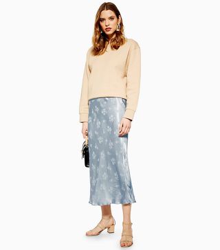 Topshop + Floral Jacquard Bias Midi Skirt