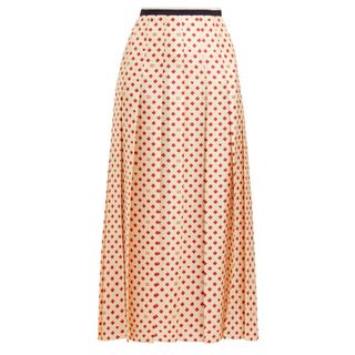 Gucci + Pleated Clover-Print Silk-Satin Skirt
