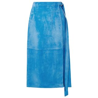 Sally LaPointe + Belted Wrap-Effect Suede Midi Skirt