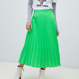Stradivarius + Pleat Skirt in Neon Green